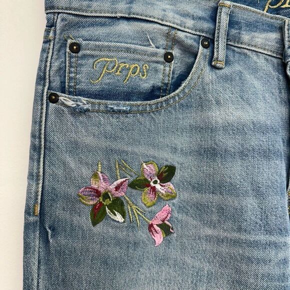 Prps Men’s Demon Peony Floral Embroidery Straight Leg Slim Fit Jean - Picture 13 of 16